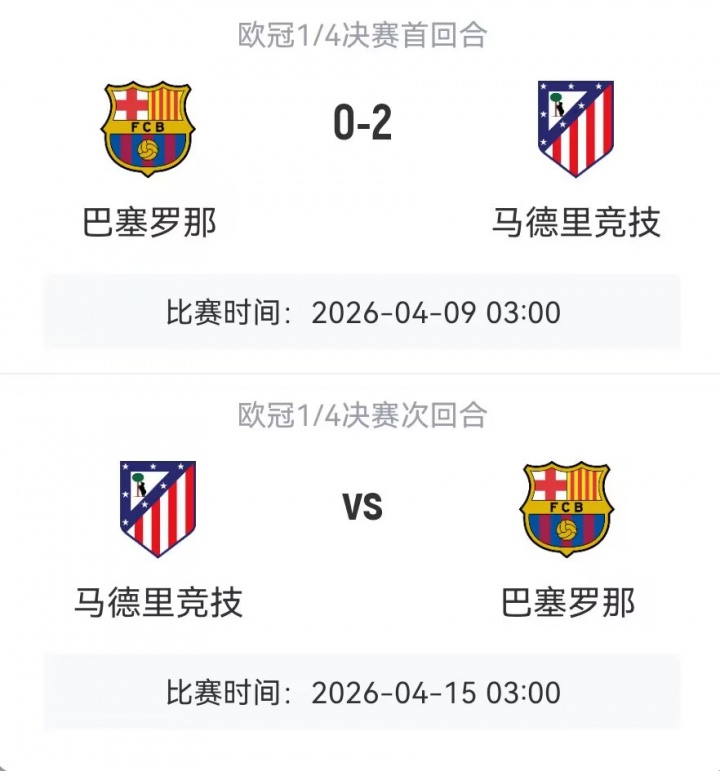 亚博中国官网-首回合马竞2-0十人巴萨！4月15日次回合双方将移师马竞主场